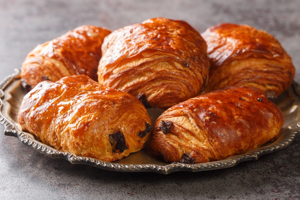 Delicious,French,Buns,Croissants,Pain,Au,Chocolate,Closeup,In,The